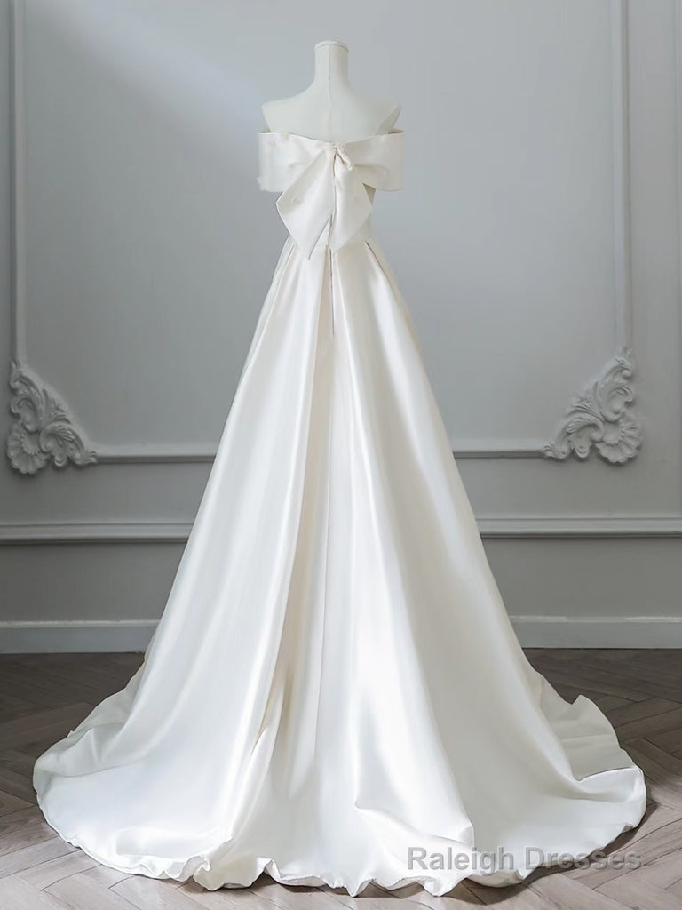 A-Line Off Shoulder Satin Ivory Long Prom Dress, Ivory Long Formal Dress Secondary image