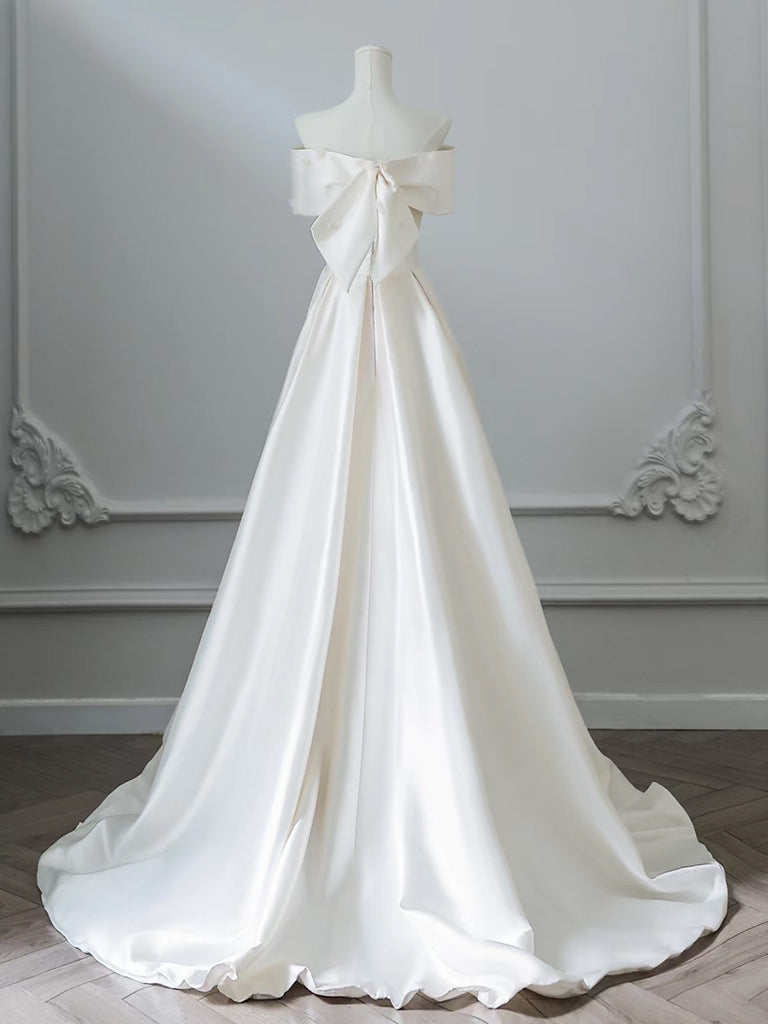 A-Line Off Shoulder Satin Light Champagne Long Formal Prom Dress, Light Champagne Prom Dress Secondary image