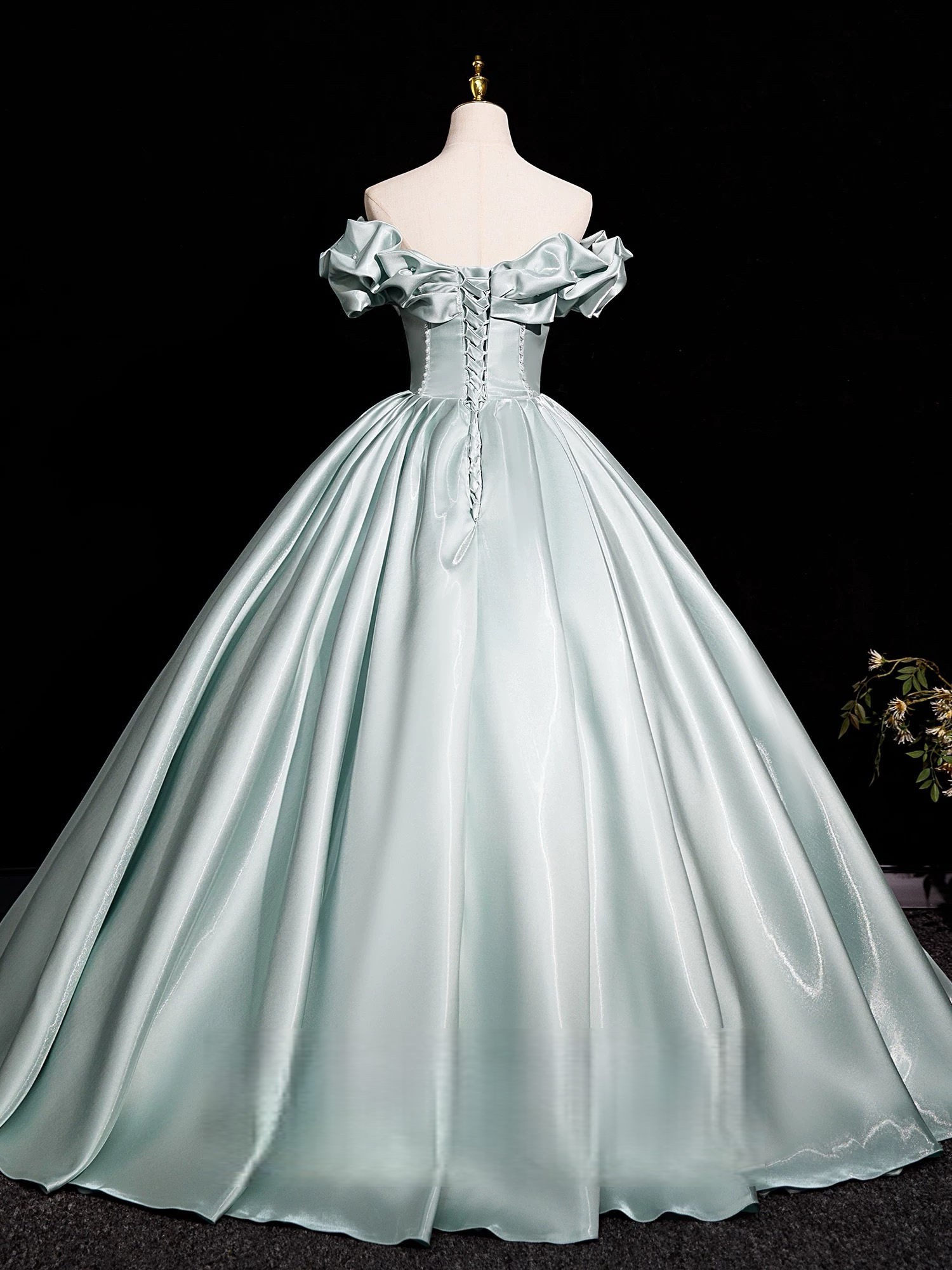 A-Line Off Shoulder Satin Light Green Long Formal Prom Dress, Light Green Long Formal Dress
