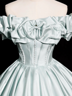 A-Line Off Shoulder Satin Light Green Long Formal Prom Dress, Light Green Long Formal Dress