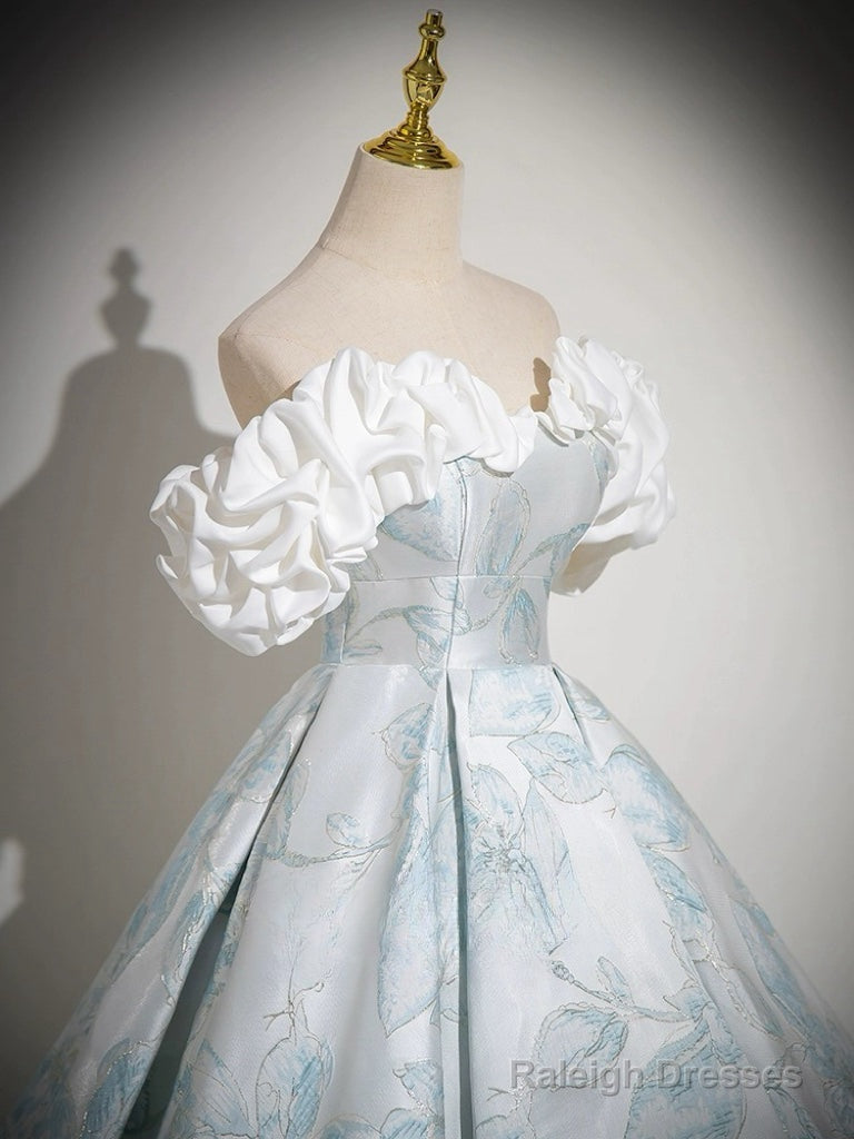 A-Line Off Shoulder Satin Long Prom Dress, Blue Long Formal Dress Secondary image