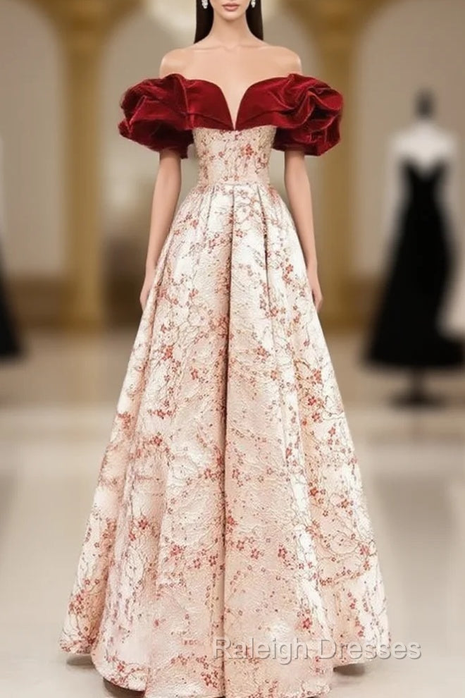 A-Line Off Shoulder Satin Long Prom Dress Evening Dress Elegant Beautiful Main image