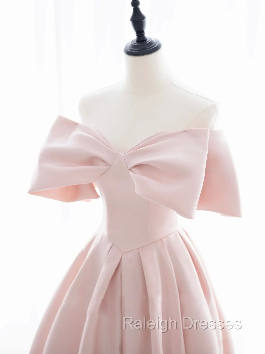 A-Line Off Shoulder Satin Pink Short Prom Dress, Pink Homecoming Dress Secondary image