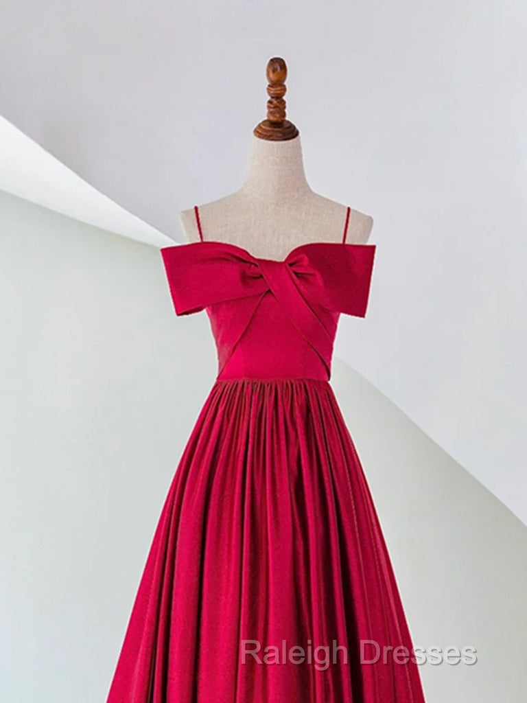 A-Line Off Shoulder Satin Red Long Prom Dress, Red Evening Dress Secondary image