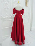 A-Line Off Shoulder Satin Red Long Prom Dress, Red Long Formal Dress