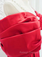 A Line Off Shoulder Satin Red Long Prom Dress, Red Long Formal Dress