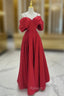 A-Line Off Shoulder Satin Red Long Prom Dress, Red Long Formal Dress