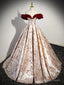 A-Line Off Shoulder Satin/Velvet Champagne Long Prom Dress, Champagne Long Formal Dress