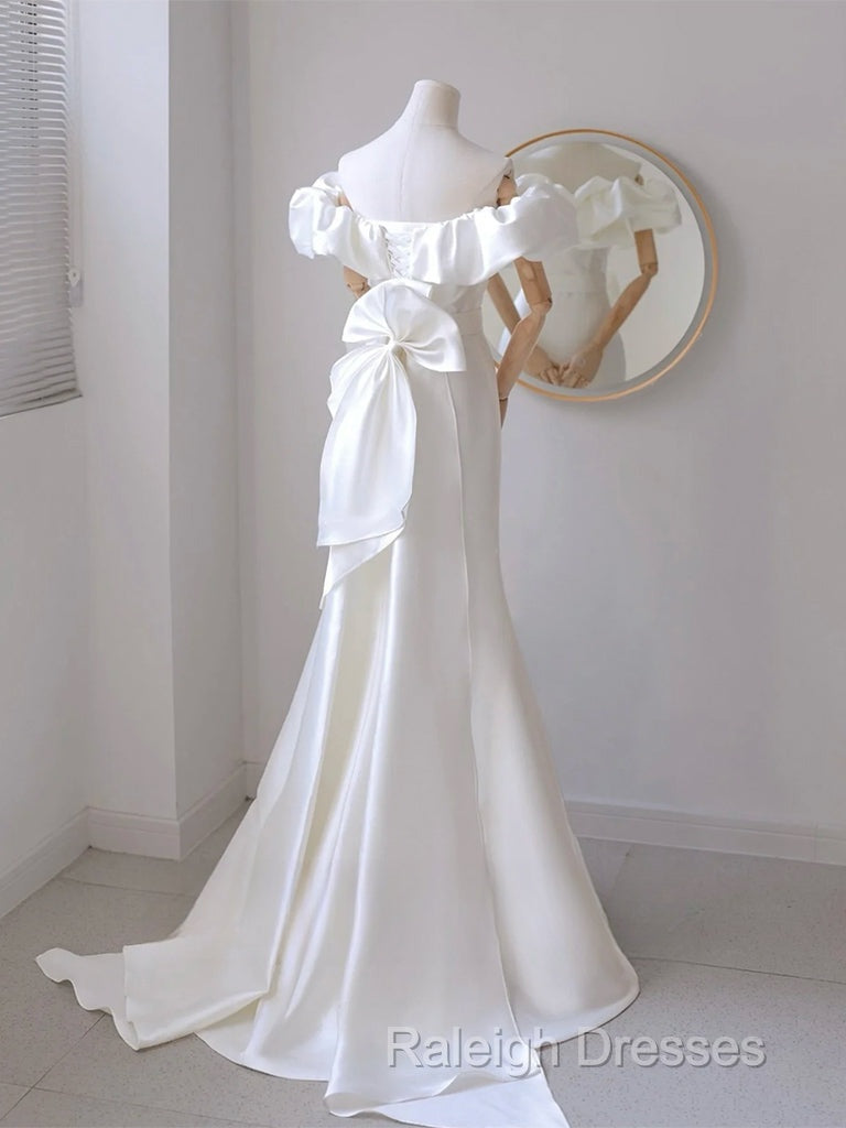 A-Line Off Shoulder Satin White Long Prom Dress, White Long Party Dress Secondary image