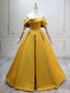 A-Line Off Shoulder Satin Yellow Long Formal Prom Dress, Yellow Long Prom Dress