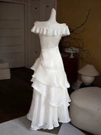 A-Line Off Shoulder Silk Floor Length Burgundy Formal Prom Dress