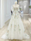 A-Line Off Shoulder Tulle Lace Applique White Long Prom Dresses White Long Prom Dresses