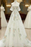 A Line Off Shoulder Tulle Lace Applique White Long Prom Dress, White Long Formal Dress