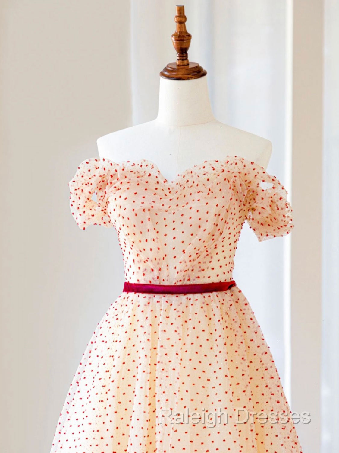 A-Line Off Shoulder Tulle Long Prom Dress, Champagne Formal Dress Secondary image