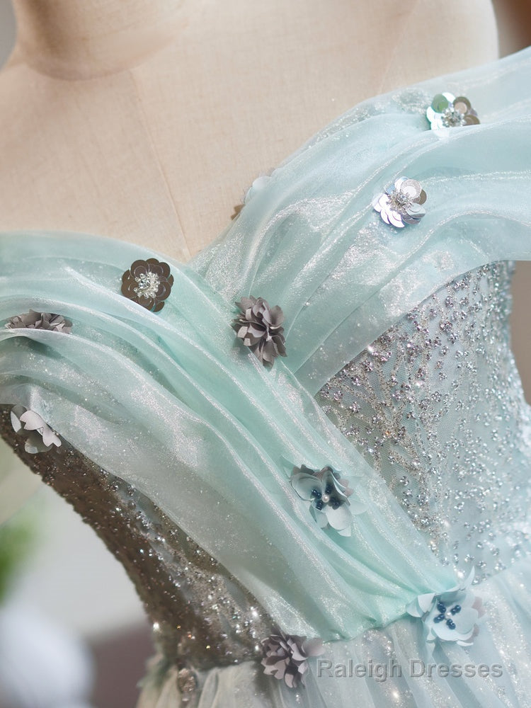 A-Line Off Shoulder Tulle Short Prom Dresses Green Homecoming Dresses