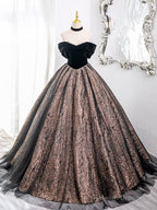 A-Line Off Shoulder Tulle Velvet Black Long Prom Dress, Black Long Formal Dress