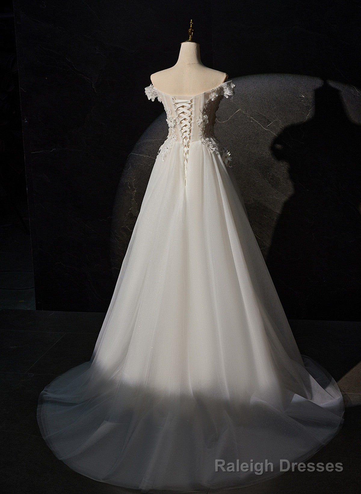 A-Line Off Shoulder White Flowers And Tulle Party Dress, White Long Formal Dress Prom Dress