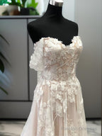 A-Line Off-The-Shoulder Appliques Lace Court Train Tulle Wedding Dresses