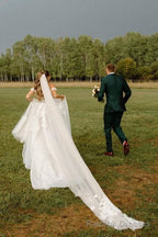 A Line Off the Shoulder Appliques Long Wedding Dresses Bridal Gowns