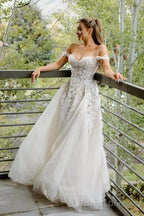 A Line Off the Shoulder Appliques Long Wedding Dresses Bridal Gowns