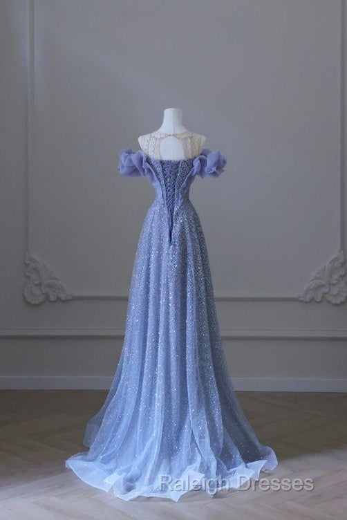 A Line Off The Shoulder Blue Long Prom Dress Evening Dresses