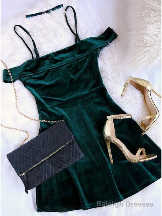 A-Line Off-The-Shoulder Dark Green Homecoming Dress