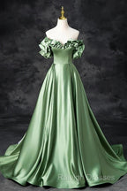 A-Line Off The Shoulder Formal Satin Long Evening Dress Prom Dress
