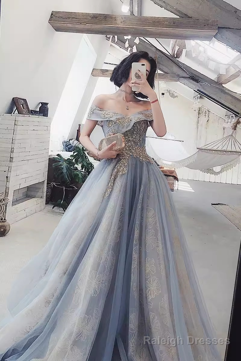 A Line Off The Shoulder Gray Prom Dresses Long Evening Dress Secondary image