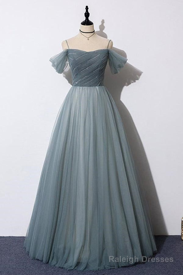 A-Line Off The Shoulder Grey Tulle Prom Dress Evening Dress Main image