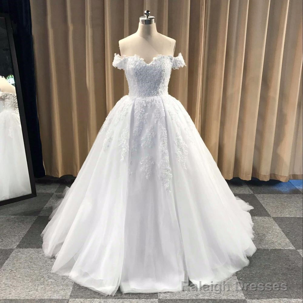 A Line Off The Shoulder Lace Applique Wedding Dresses Beaded Secondary image