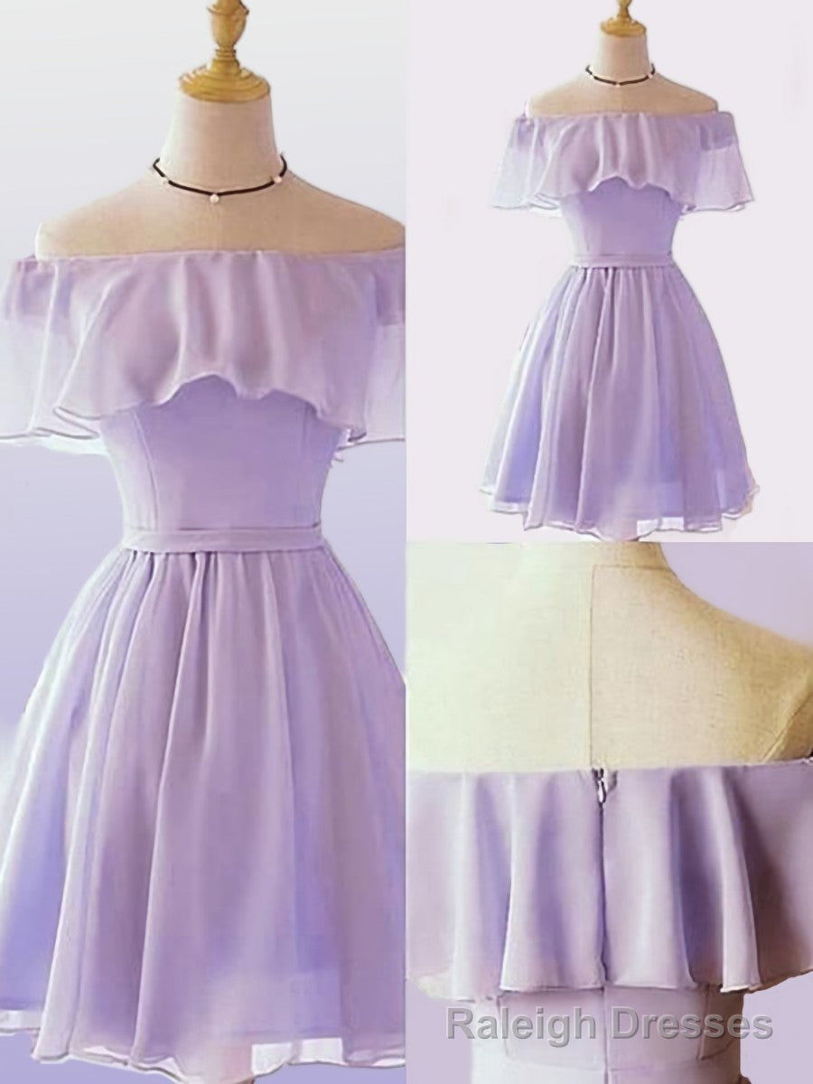 A Line Off-the-Shoulder Ruffles Short Mini Chiffon Dress Main image