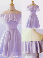 A Line Off-the-Shoulder Ruffles Short Mini Chiffon Dress
