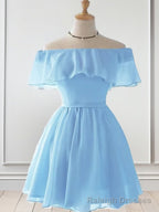 A Line Off-the-Shoulder Ruffles Short Mini Chiffon Dress
