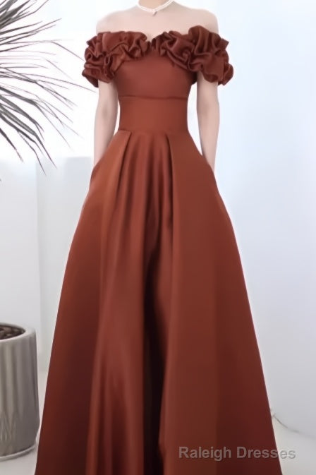 A line Off The Shoulder Satin Prom Dress Long Prom Dress