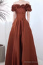 A line Off The Shoulder Satin Prom Dress Long Prom Dress