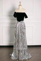 A-Line Off The Shoulder Sequin Prom Dress Bridesmaid Dress Prom Gown Prom Dresses
