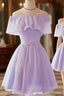A-line Off-the-Shoulder Short Sleeve Short/Mini Chiffon Homecoming Dress with Pleated