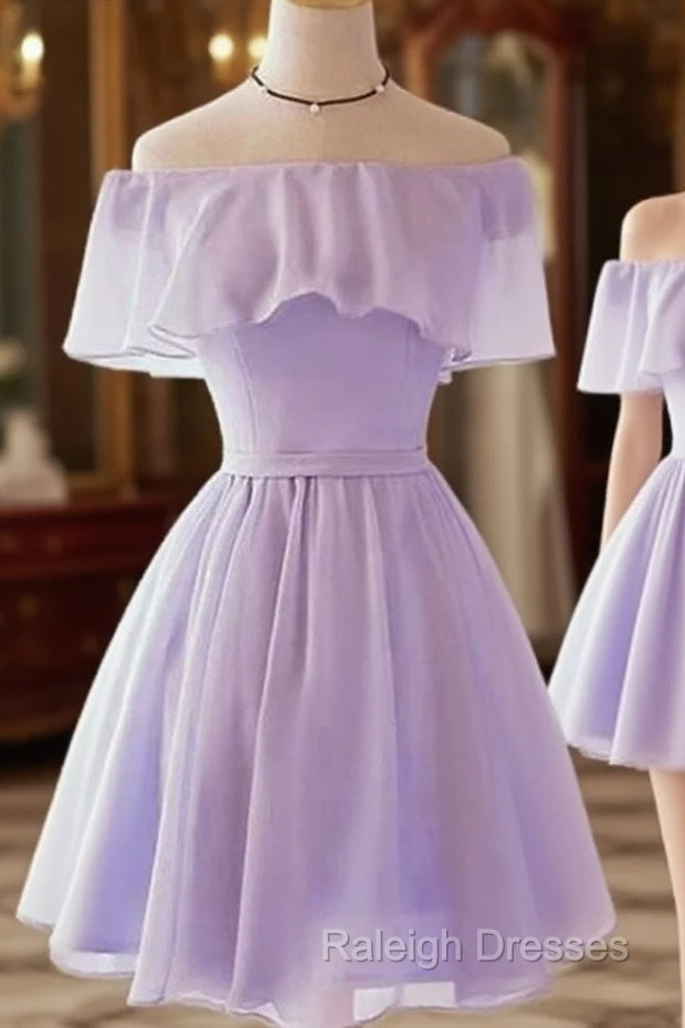 A Line Off-the-Shoulder Short Sleeve Short Mini Chiffon Homecoming Dress with Pleated Main image