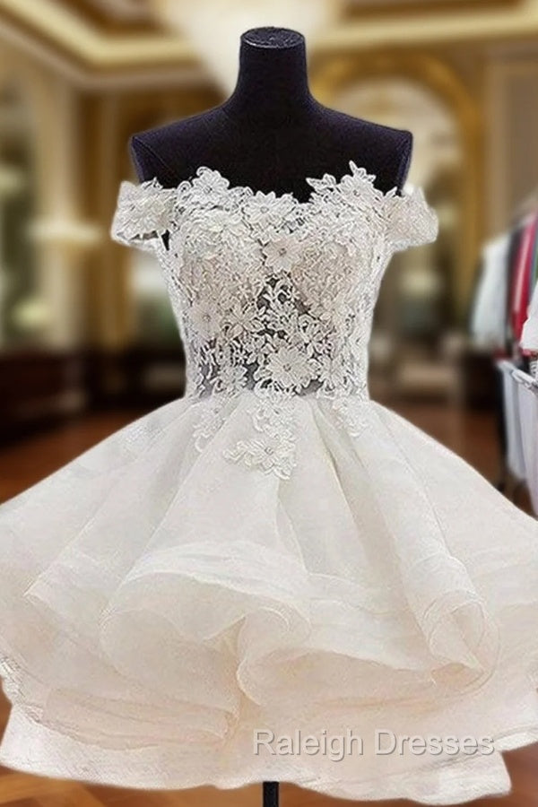 A Line Off-the-Shoulder Sleeveless Organza Short Mini Homecoming Dress With Appliqued Beading Lace Main image