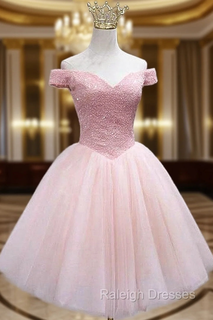 A Line Off-the-Shoulder Sleeveless Tulle Short Mini Homecoming Dress With Sequins Beading