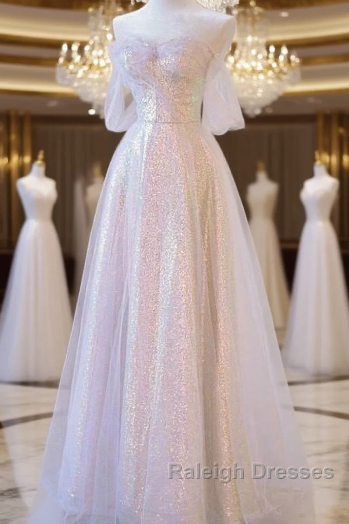 A Line Off The Shoulder Tulle Pink Prom Dresses Evening Dress Main image