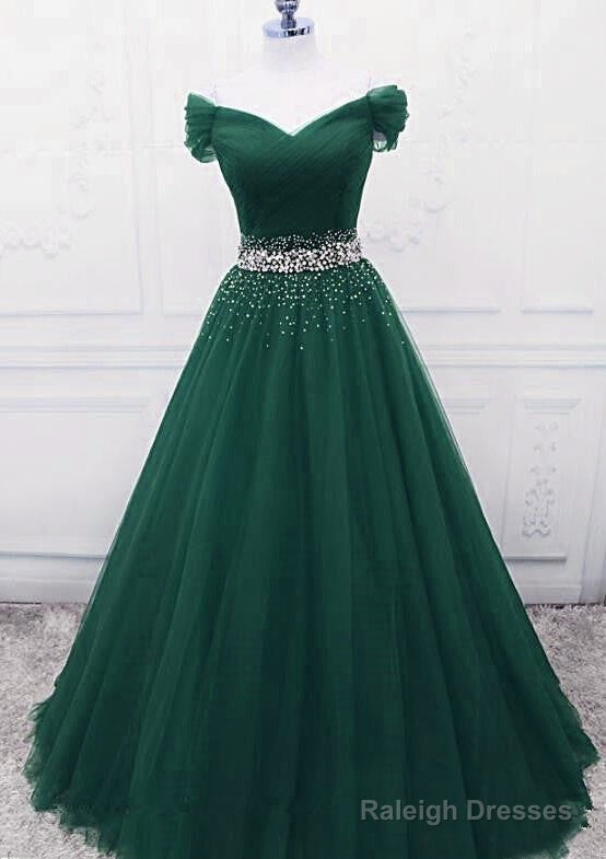 A Line Off The Shoulder Tulle Purple Prom Dresses With Beaded