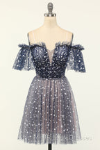 A Line Off-the-shoulder Tulle Short Mini Short Prom Dress With Ruffles