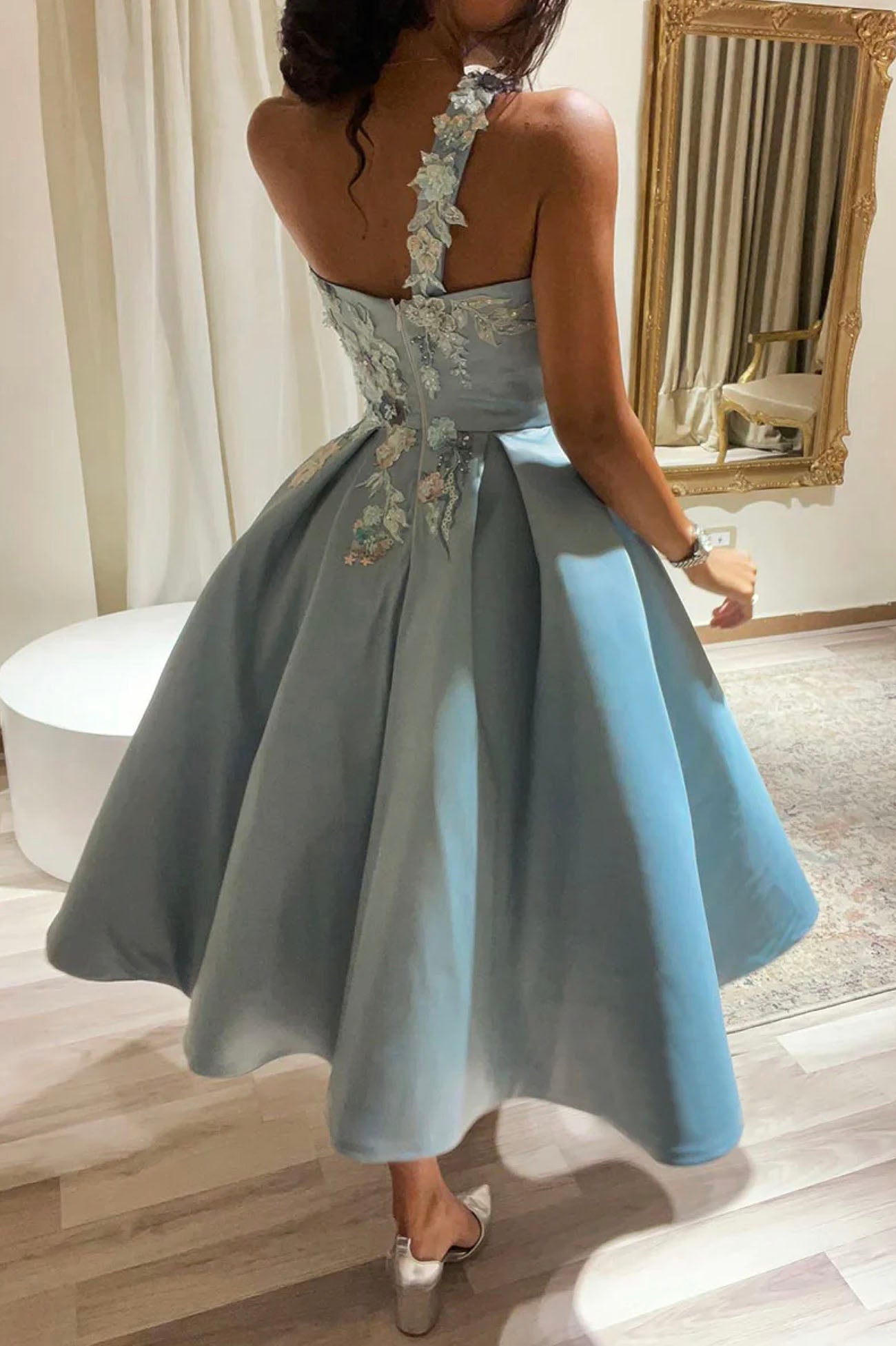 Cute One Shoulder Satin Lace Short Prom Dresses A-Line Prom Dresses