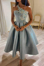 Cute One Shoulder Satin Lace Short Prom Dresses A-Line Prom Dresses