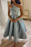 Cute One Shoulder Satin Lace Short Prom Dresses A-Line Prom Dresses