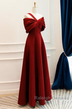 A-Line One Shoulder Satin Burgundy Long Prom Dresses Burgundy Long Prom Dresses