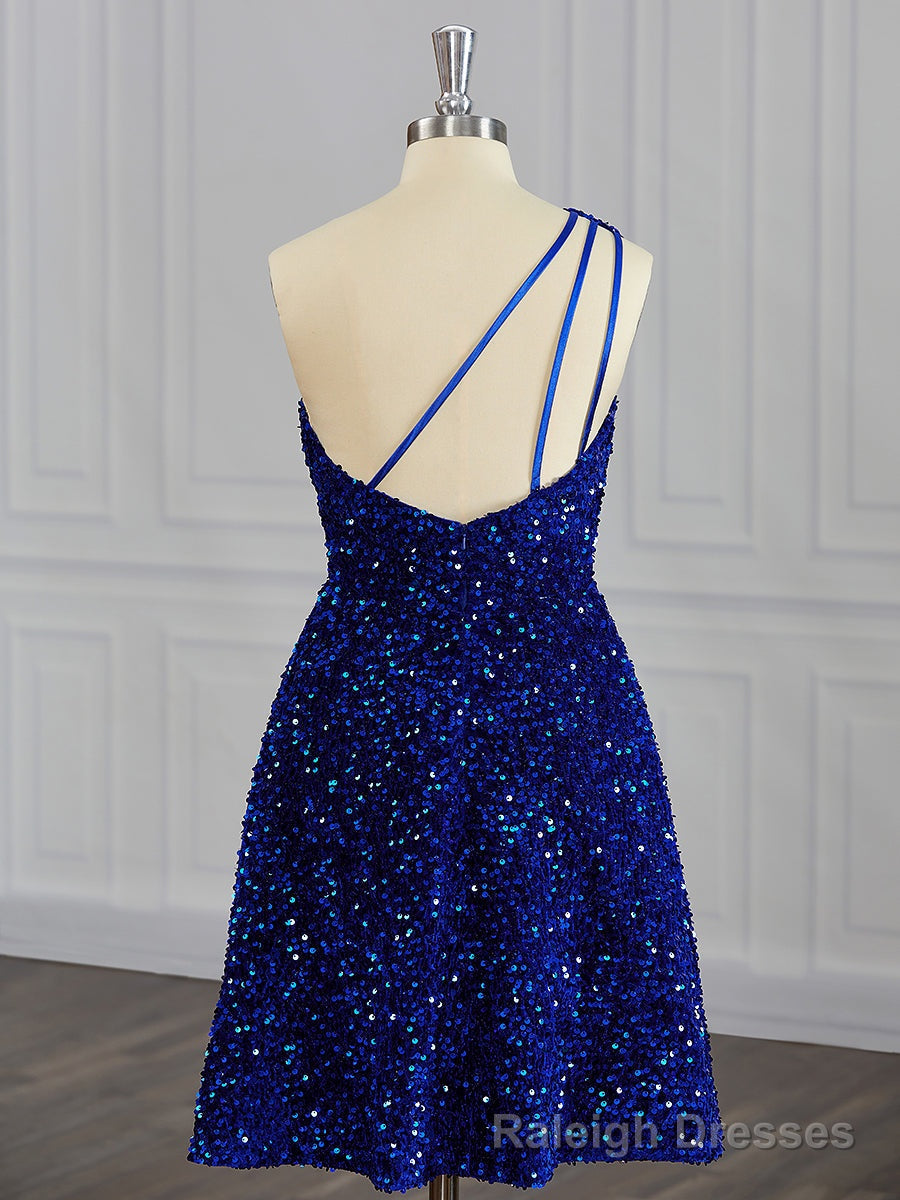A Line One Shoulder Sequin Short Mini Velvet Sequins Dress