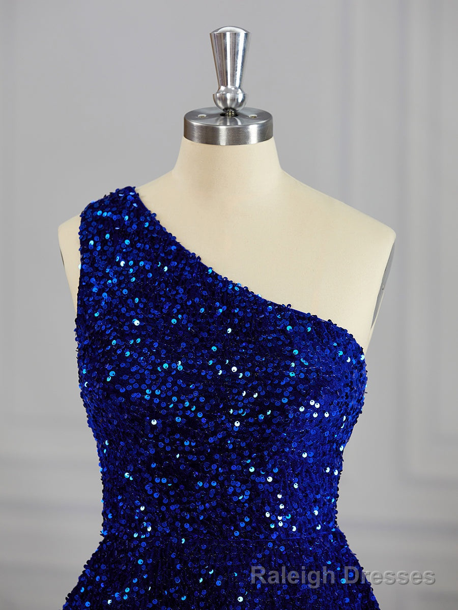 A Line One Shoulder Sequin Short Mini Velvet Sequins Dress