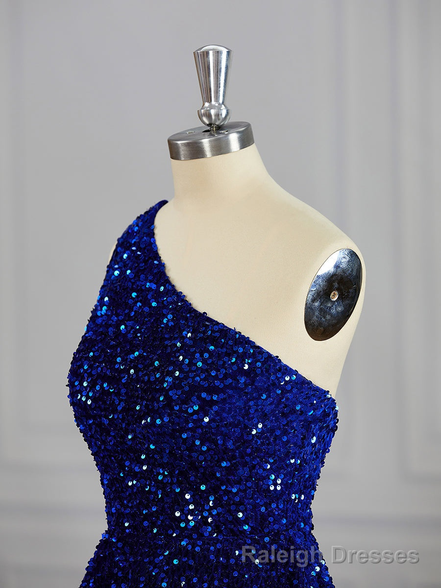 A Line One Shoulder Sequin Short Mini Velvet Sequins Dress